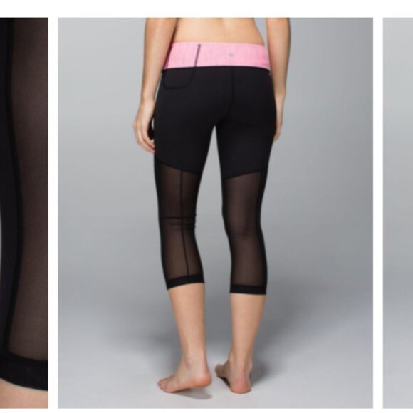 Lululemon Breathe Easy Crop Black Wee Are From Space Neon Pink Opal Size 6 EUC - Picture 10 of 12